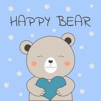 lindo oso feliz con un corazón en sus manos. tarjeta de felicitación. ilustración vectorial vector