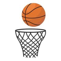 Basketball ball with hoop and net isolated on white background. Vector illustration.