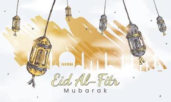 Hand drawn eid effect design for greeting vector