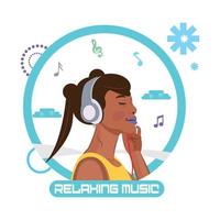 Hygge lifestyle. Afro girl with headphones - Vector illustration