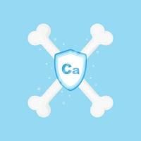 Two healthy bones protected by calcium shield. Vector flat illustration.