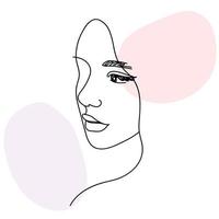 Woman face portrait in minimalist aesthetic style. Continuous one line drawing with abstract shapes. Vector illustration for design.