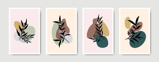 Botanical wall art vector set. Foliage line art drawing with abstract shape. Abstract Plant Art design for print, cover, wallpaper, Minimal, natural wall art and others. Vector illustration.