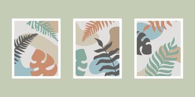 Botanical abstract posters art hand drawn shapes covers set collection for wall print decor vector