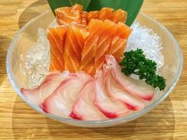 Sashimi is the Japanese national dish. Contains many types of fish meat such as salmon. photo