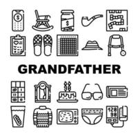 Grandfather Accessory Collection Icons Set Vector Illustrations