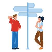 Man And Woman Couple Choosing Direction Vector