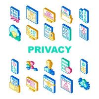 Privacy Policy Protect Collection Icons Set Vector