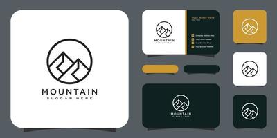 mountain with sun light logo design and business card vector