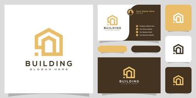 Building logo with line art style. city building abstract for logo design inspiration and business card design vector