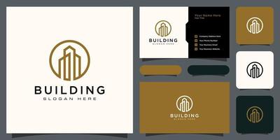 Building logo with line art style. city building abstract for logo design inspiration and business card design vector