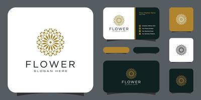 Flower mono line luxury logo with business card design vector