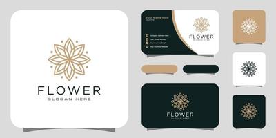 Flower mono line luxury logo with business card design vector