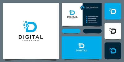 initials letter D digital logo vector design and business card