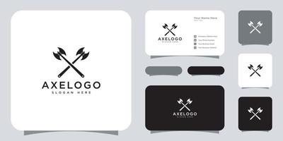 diseño de vector de logotipo de hacha cruzada y tarjeta de visita