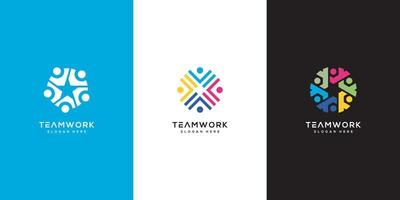 set of teamwork people community logo design vector