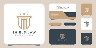 vector de diseño de logotipo de bufete de abogados y escudo y tarjeta de visita