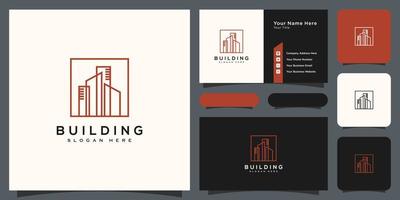 construcción de diseño de vector de logotipo de bienes raíces y tarjeta de visita