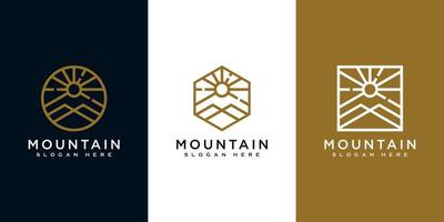 conjunto de montaña con diseño de logotipo de luz solar vector
