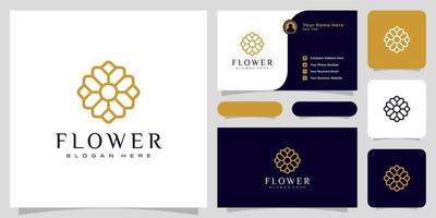 Flower mono line luxury logo with business card design vector