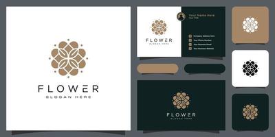 Flower mono line luxury logo with business card design vector