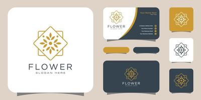 Flower mono line luxury logo with business card design vector