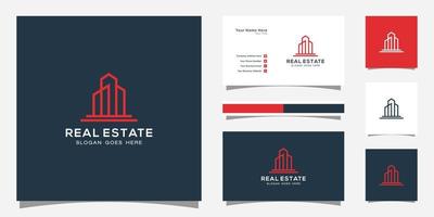 Building logo with line art style. city building abstract for logo design inspiration and business card design vector