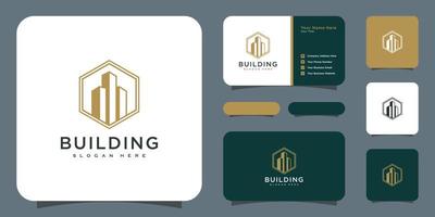 Building logo with line art style. city building abstract for logo design inspiration and business card design vector