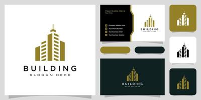 Building logo with line art style. city building abstract for logo design inspiration and business card design vector