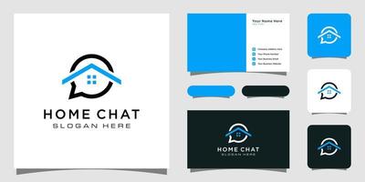 chat en casa creativo combinar icono conversación en casa y burbuja y tarjeta de visita vector