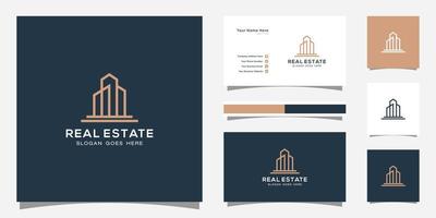 Building logo with line art style. city building abstract for logo design inspiration and business card design vector