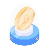 Modern technology, isometric icon of bitcoin hologram vector