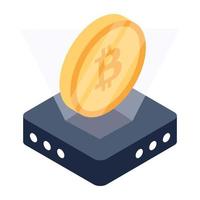Modern technology, isometric icon of bitcoin hologram vector