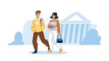 Students Walking In College Campus Together Vector