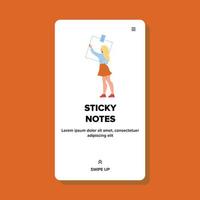 Sticky Notes With Work Task Hold Woman Vector