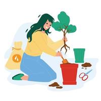 replantar hojas ocupación mujer en jardín vector