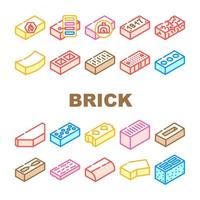 Brick For Building Construction Icons Set Vector