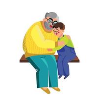 Grandfather Hugging Grandson On Branch Vector Illustration