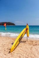 Rescue surfboard on the beach. photo