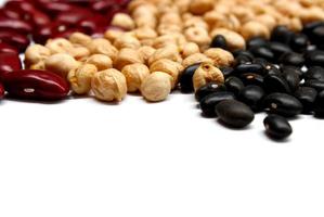 Red kidney bean, chickpea and black bean isolated on the white background photo