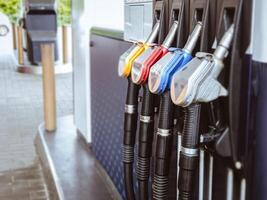 Petrol gas station with Colorul fuel gasoline dispensers background