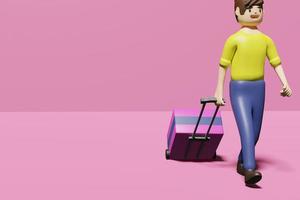 male illustration holding a suitcase to travel or shop 3D rendering photo