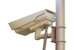 CCTV camera mounted on a white background. photo