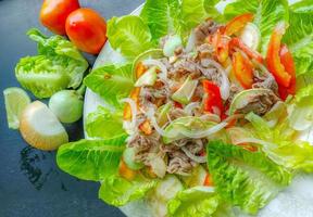 Beef salad with fresh vegettable. photo