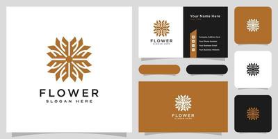 Flower mono line luxury logo with business card design vector