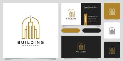 Building logo with line art style. city building abstract for logo design inspiration and business card design vector