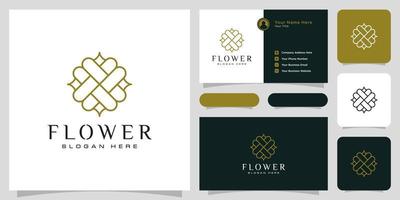 Flower mono line luxury logo with business card design vector