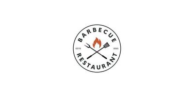 barbecue with fork and fire flame logo vector