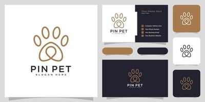 paw location or pet pin logo vector design and business card