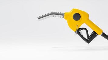 Yellow fuel nozzle for car on white background. Space for banner and logo. photo